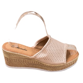 Renda Pantuflas de cuña caladas beige