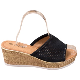 Renda Pantuflas de cuña caladas negro