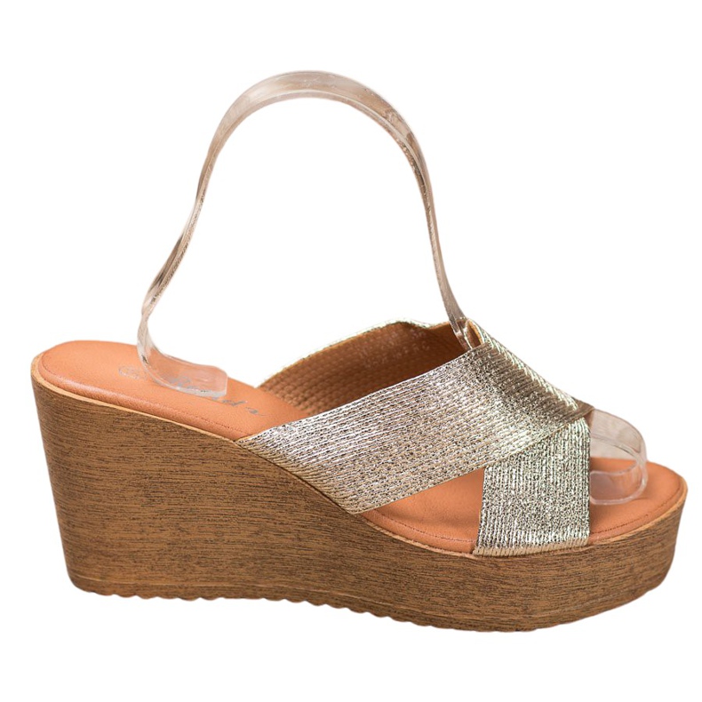 Renda Pantuflas cuña dorado claro