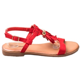 Renda Sandalias Con Flecos rojo Renda Sandalias Con Flecos rojo