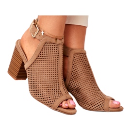 Bellucci Botas de calado para mujer Peep Toe Beige Paradise