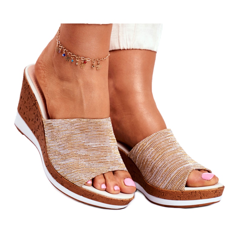 Pantuflas Mujer Con Cuña Sergio Leone Beige SK320 dorado