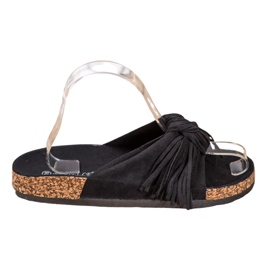 Bestelle Pantuflas de Ante con Flecos negro