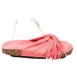 Bestelle Pantuflas de Ante con Flecos rojo