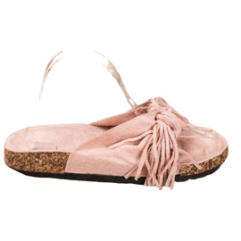 Bestelle Pantuflas de Ante con Flecos rosa