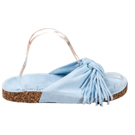 Bestelle Pantuflas de Ante con Flecos azul