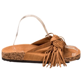 Bestelle Pantuflas de Ante con Flecos marrón
