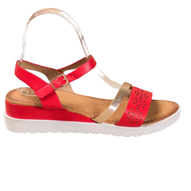 Renda Sandalias de cuña con cuero ecológico rojo