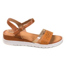 Renda Sandalias de cuña con cuero ecológico marrón Renda Sandalias de cuña con cuero ecológico marrón