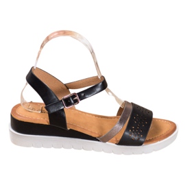 Renda Sandalias de cuña con cuero ecológico negro Renda Sandalias de cuña con cuero ecológico negro