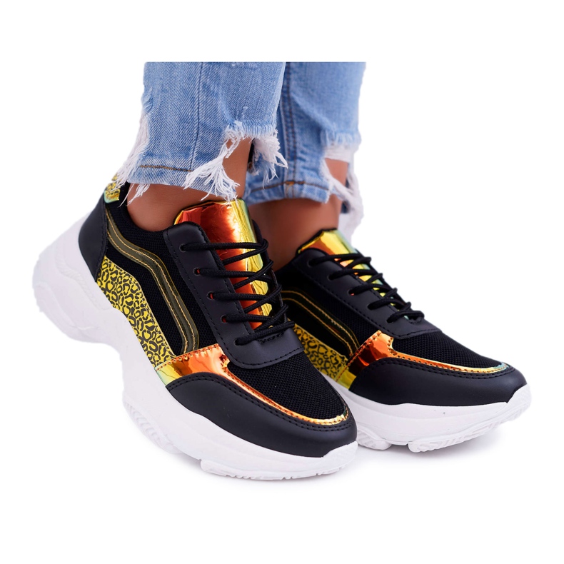 Zapatos Deportivos Mujer Suela Gruesa Negro Lavish amarillo