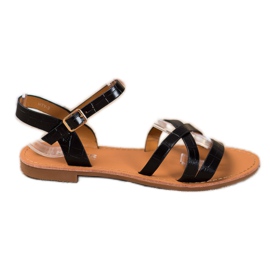 SHELOVET Sandalias de tacón plano negro SHELOVET Sandalias de tacón plano negro