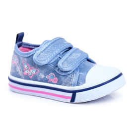 PL1 Zapatilla Infantil Azul Junalo Velcro rosa