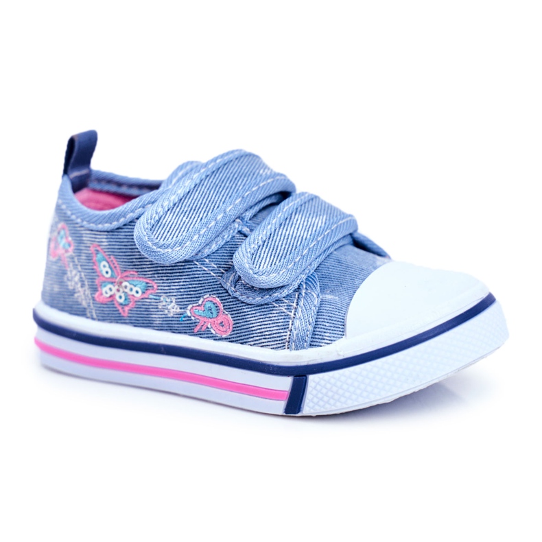 PL1 Zapatilla Infantil Azul Junalo Velcro rosado