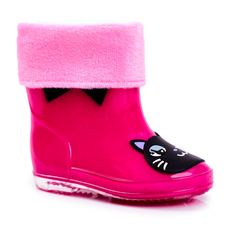 Botas de agua de goma para niños Pink Cat negro rosado