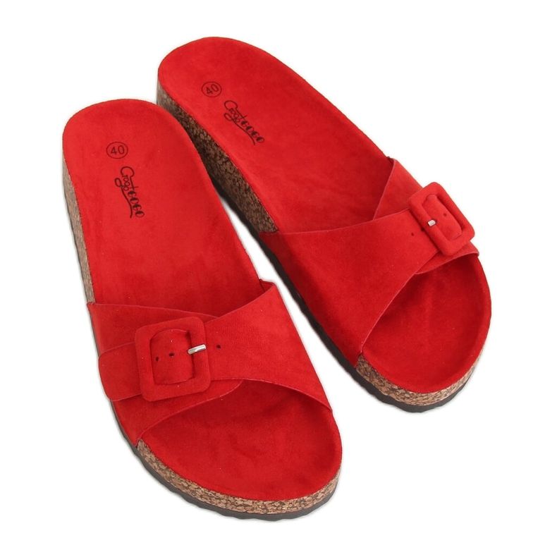 Red G-5026 Pantuflas con suela de corcho rojo Red G-5026 Pantuflas con suela de corcho rojo