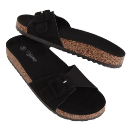 Negro G-5026 Pantuflas con suela de corcho negro
