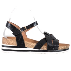 Comer Sandalias negras con cuero ecológico negro