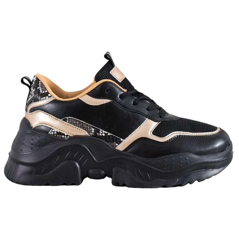 SHELOVET Zapatillas negras con inserciones doradas negro amarillo