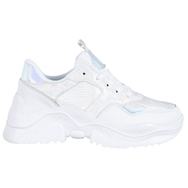 SHELOVET Zapatillas de cuero ecológico blanco gris