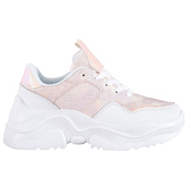 SHELOVET Zapatillas de cuero ecológico blanco multicolor rosa
