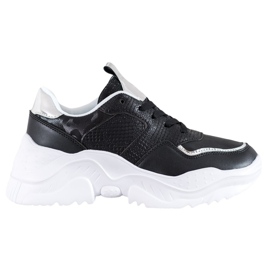 SHELOVET Zapatillas de cuero ecológico negro gris