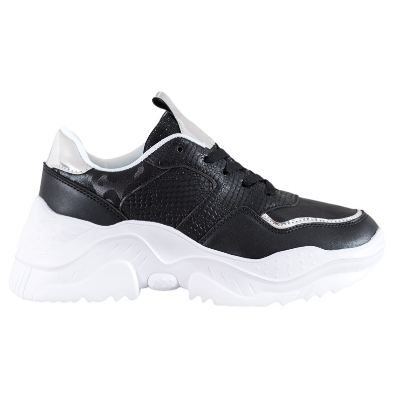 SHELOVET Zapatillas de cuero ecológico negro gris