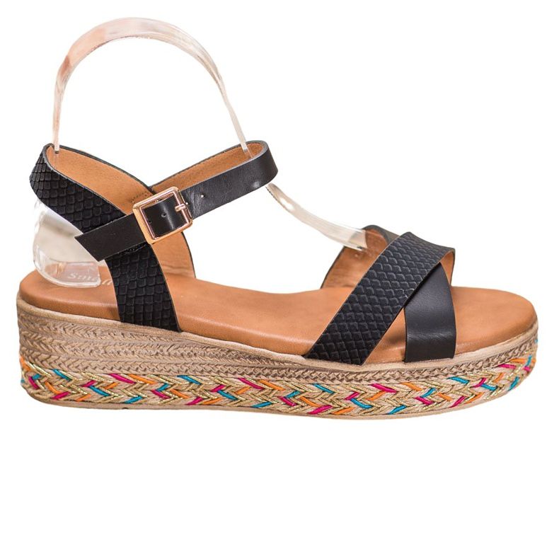 Small Swan Sandalias de moda con cuero ecológico negro Small Swan Sandalias de moda con cuero ecológico negro