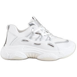 SHELOVET Zapatillas de cuero ecológico blancas blanco gris
