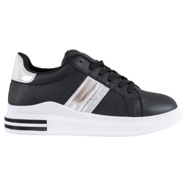 SHELOVET Zapatillas de cuero ecológico negro