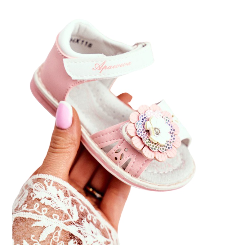 Apawwa Sandalias para niños con Velcro Flor Rosa Mino blanco rosado