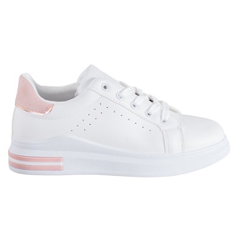 RTX WALK Zapatillas de deporte de cuero ecológico con estilo blanco rosado
