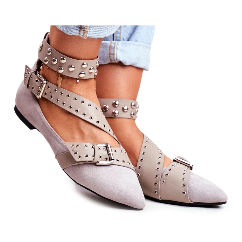 Bailarina Lu Boo Con Remaches De Rayas Spitz Gris Esteria