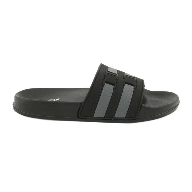 American Club Pantuflas de piscina de dos rayas para hombre American NH15 negro gris