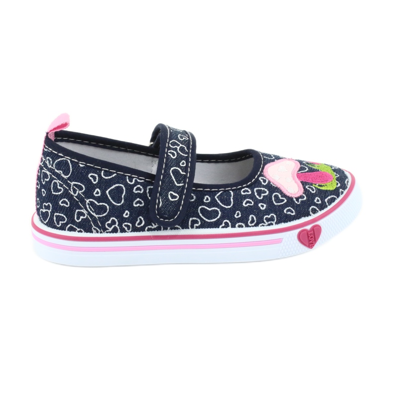 American Club Zapatillas bailarinas con corazones Velcro TEN15 blanco azul marino rosado