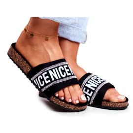 EVE Pantuflas de mujer negras en corcho con pedrería BeNice negro