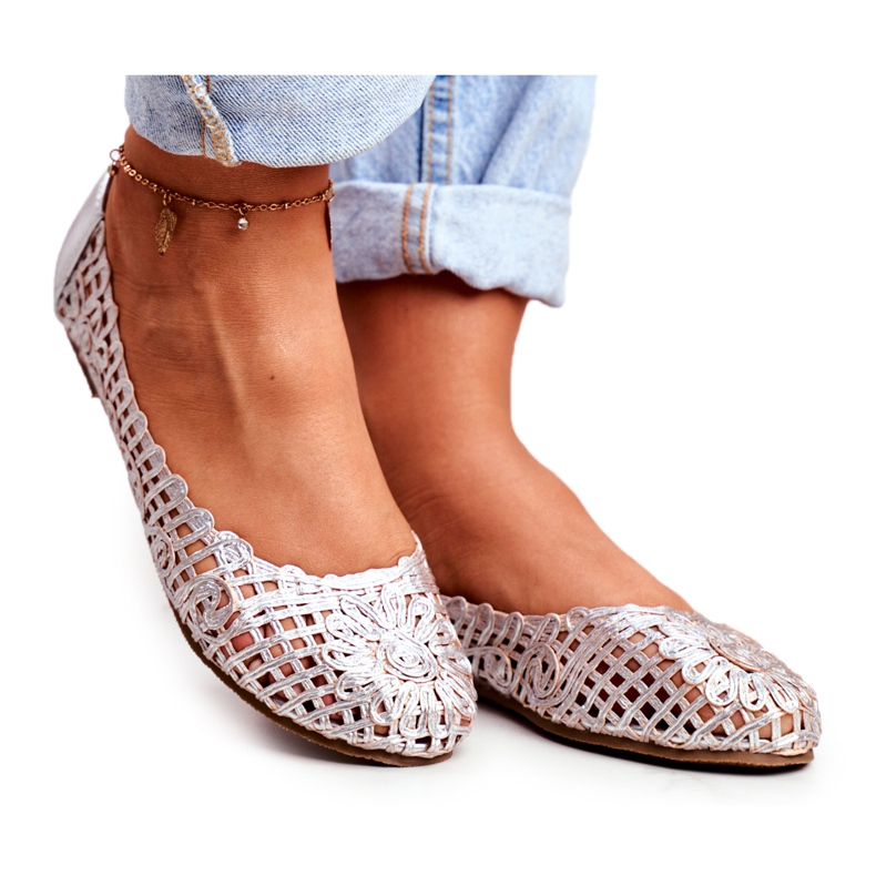 Lu Boo Bailarinas para mujer, color plateado, trenzado a cielo abierto gris Lu Boo Bailarinas para mujer, color plateado, trenzado a cielo abierto gris