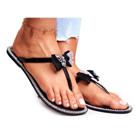 LU BOO Pantuflas de Goma para Mujer Chanclas Negras Lissy Rhinestones negro