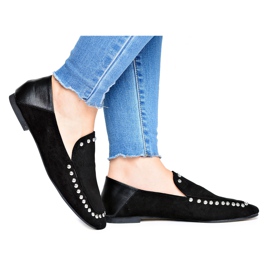 Bailarinas negras de Lu Boo para mujer con diamantes de imitación Planta negro