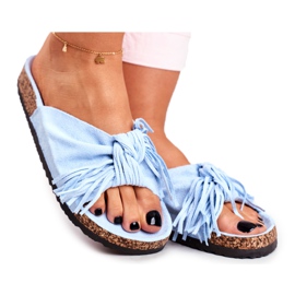 BUGO Zapatillas de mujer azules en corcho con flecos Marina