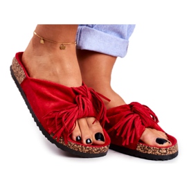 BUGO Pantuflas rojas de mujer en el puerto deportivo con flecos de corcho rojo BUGO Pantuflas rojas de mujer en el puerto deportivo con flecos de corcho rojo