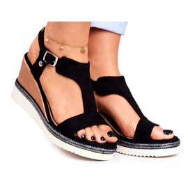BUGO Sandalias Mujer Con Cuña Negro Rosa