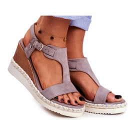 BUGO Sandalias Mujer Con Cuña Gris Rosa