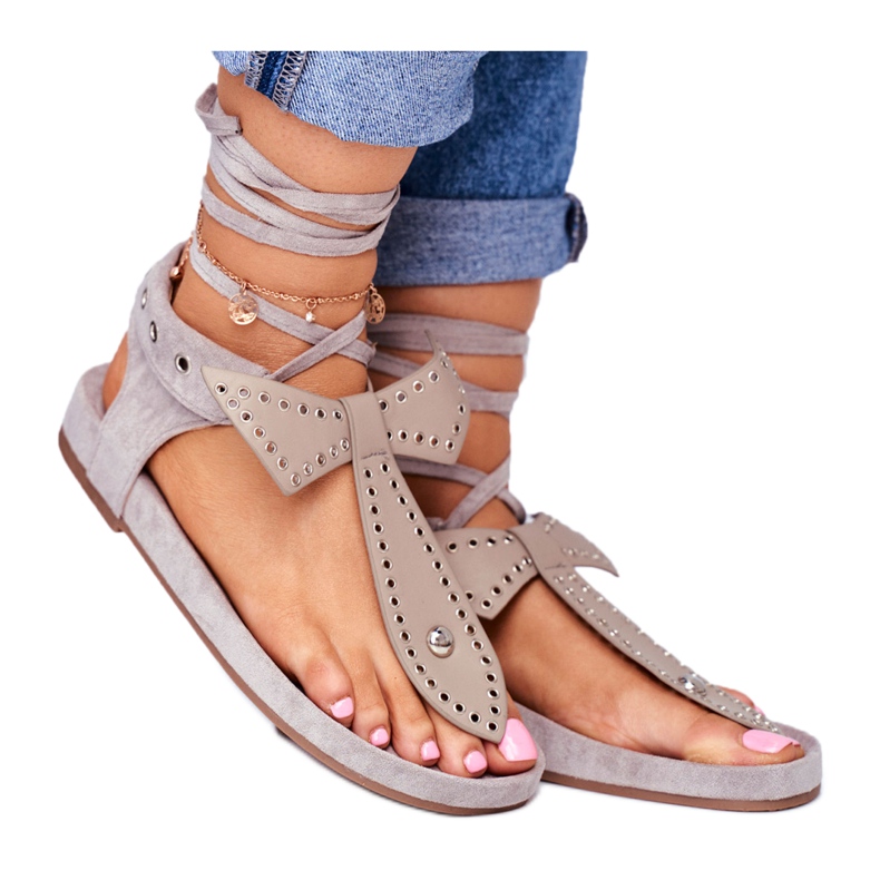 Lu Boo - Sandalias grises atadas para mujer, japonés Mara