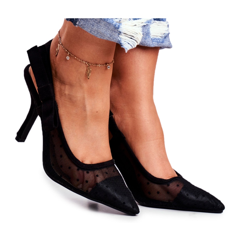 LU BOO Tacones de mujer Lolita mesh negro LU BOO Tacones de mujer Lolita mesh negro