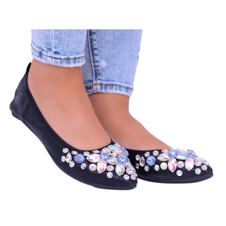 Lu Boo bailarinas negras sobre piedras elásticas incluso negro