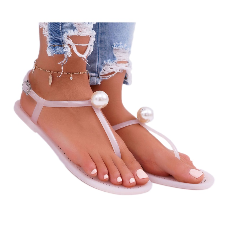 LU BOO Sandalias Mujer Chanclas Meliski con Perla Rosa Contiro rosado