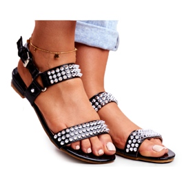 Sandalias planas de mujer negras Lu Boo con tachuelas Aldona negro