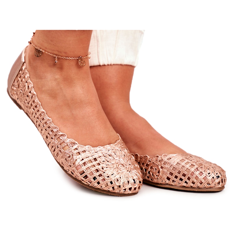 Lu Boo - Bailarinas para mujer, color oro rosa, calado, trenzado, transporte rosado