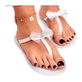 LU BOO Pantuflas de goma para mujer Chanclas blancas Diamantes de imitación Lou blanco
